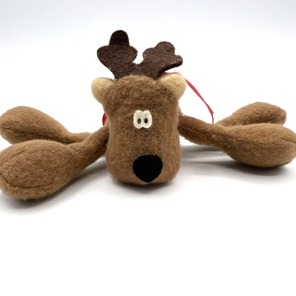 Vintage SMALL HALLMARK CARDS 6.5” RODNEY REINDEER w/ Red Ribbon Felt Eyes EUC